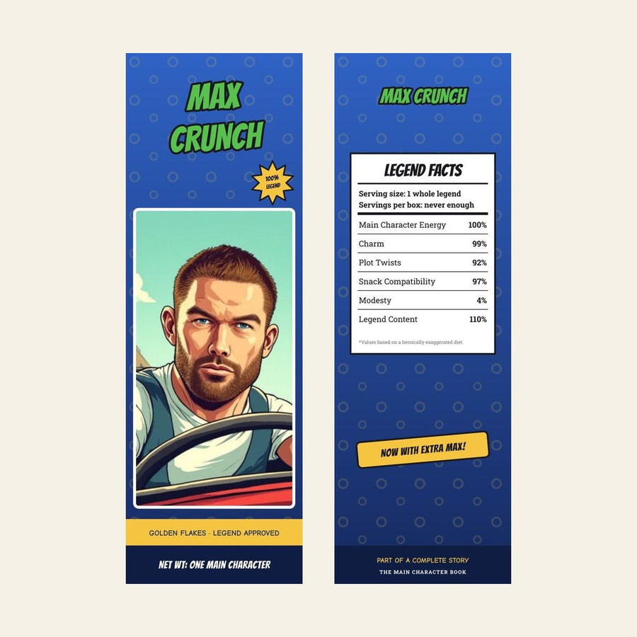 Cereal-box bookmark, front and back